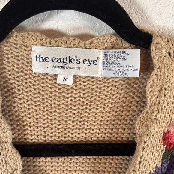 The Eagles Eye Tan Floral Button Down Sweater Vest Scallop Edge Size Medium - Picture 3 of 6